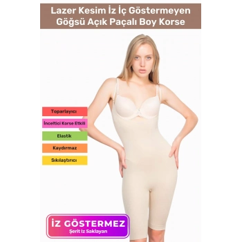 Premium Lazer Kesim İz İç Göstermeyen Kaymaz Toparlayıcı Şekillendirici Göğsü Açık Paçalı Boy Korse