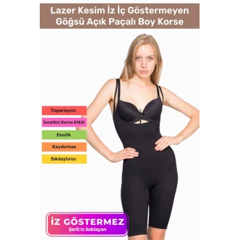 Premium Lazer Kesim İz İç Göstermeyen Kaymaz Toparlayıcı Şekillendirici Göğsü Açık Paçalı Boy Korse