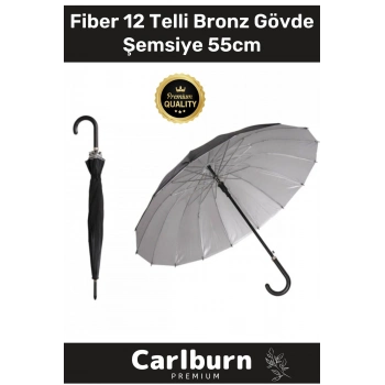 Özel Üretim Otomatik Mekanizma Baston Tip Rüzgar Korumalı Fiber 12 Telli Bronz Gövde Şemsiye 55cm