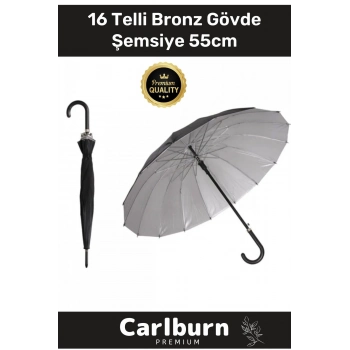 Özel Üretim Otomatik Mekanizma Baston Tip Rüzgar Korumalı Fiber 16 Telli Bronz Gövde Şemsiye 55cm