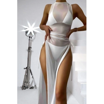 Özel Üretim Erotik Seksi Büyüleyici Kadın Zarif Yanlardan Ayarlı Uzun Fırfırlı Fantezi Gecelik Takım