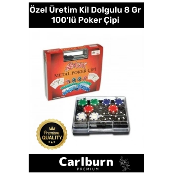Premium Kil Dolgulu 8 Gr Texas Holdem Casino Kutulu Kırmızı Siyah Mavi Yeşil Beyaz Poker Çipi 100’lü