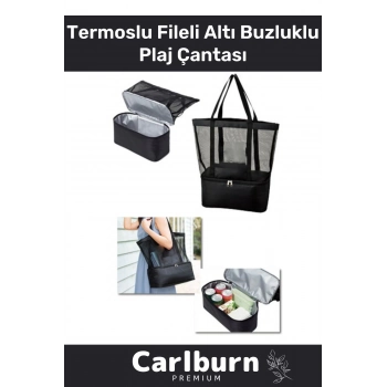 Premium Yaz Plaj Kamp Piknik İçecek Et Tavuk Serin Tutan Termoslu Fileli Altı Buzluklu Plaj Çantası