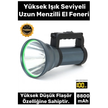 Premium 5 Modlu 8800 Mah Beyaz Aydınlatma 1000m Menzilli 200w Güçlü Şarjlı El Feneri Projektör