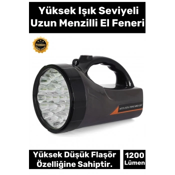 Premium 3 Modlu Beyaz Işıklı 75W Şarjlı Taşıma Askılı 300 Metre Mesafe 1200 Lümen 25 Ledli El Feneri