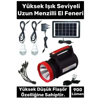 Premium Beyaz Aydınlatmalı Telefon Şarj Edilen Solar Güneş Enerji Fener Işıldak 2 Florasan Led Ampül