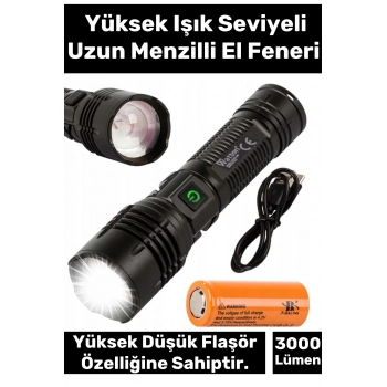 Premium 5 Modlu Gün Işığı 8800 mAh 750 Metre Menzilli Şarjlı Süper Güçlü 3000 Lümen EL Feneri