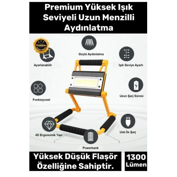 Premium 3 Modlu Su Geçirmez 6500K Renk Sıcaklığı 20W Led 360 Derece Dönebilen 1300 Lümen Aydınlatma