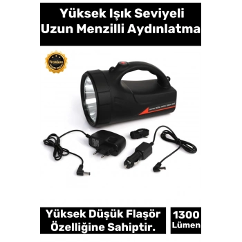 Premium 3 Modlu Aydınlatma 600 Metre Menzilli Aydınlatma Güçlü Taşıma Askılı Şarjlı Güvenlik Feneri