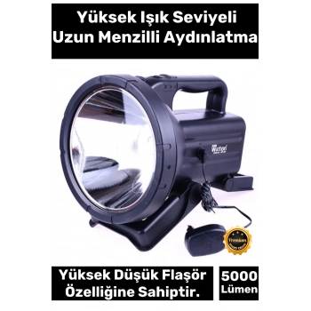 Premium 2 Modlu 750 Metre Menzilli 5000 Lümen 100W Güçlü En Yüksek Işık Dayanıklı Büyük Fener