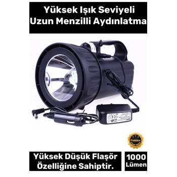 Premium 2 Modlu 1000 Lümen Güçlü Beyaz Aydınlatma 20W Şarj Edilebilir Profesyonel Portatif El Feneri