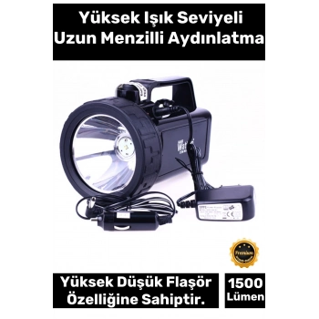 Deluxe 1500 Lümen 600 Metre Menzilli 2 Modlu Güçlü Beyaz Aydınlatma 30 W Kuvvetinde Güvenlik Feneri
