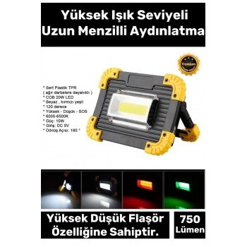 Premium 3 Mod Su Geçirmez 180 Derece Dönebilen 4400 Lityhum Pil 750 Lümen Powerbank Şarjlı Işıldak