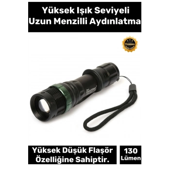 Premium 3 Modlu Selektörlü 130 Lümen Beyaz Aydınlatma 3 Adet Pilli Zoomlu Q5 LED Güçlü El Feneri
