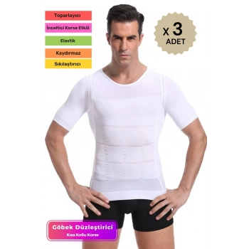 Bel Göğüs Dik Duruş Jinekomasti Toparlayıcı Erkek Göbek Sıkılaştırıcı Kısa Kol Korse Atlet 3 Adet