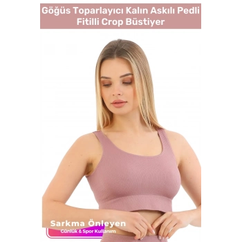 Özel Üretim Göğüs Toparlayıcı Sarkma Önleyen Spor Günlük Kalın Askılı Pedli Fitilli Crop Büstiyer