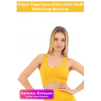 Özel Üretim Göğüs Toparlayıcı Sarkma Önleyen Spor Günlük Kalın Askılı Pedli Fitilli Crop Büstiyer