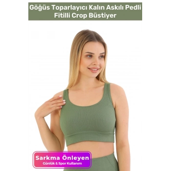 Özel Üretim Göğüs Toparlayıcı Sarkma Önleyen Spor Günlük Kalın Askılı Pedli Fitilli Crop Büstiyer