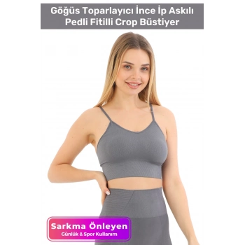 Özel Üretim Göğüs Toparlayıcı Sarkma Önleyen Spor Günlük İnce İp Askılı Pedli Fitilli Crop Büstiyer