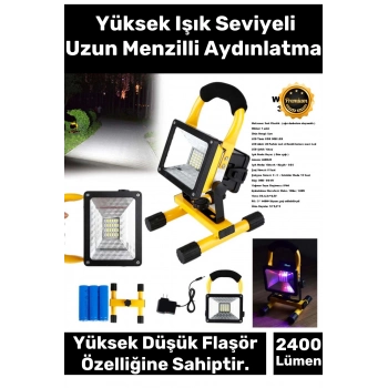 Premium 2400 Lümen IP44 Su Geçirmez 4400 Lityum Pil 100 Metre Menzilli Şarjlı Spot Lamba Projektör