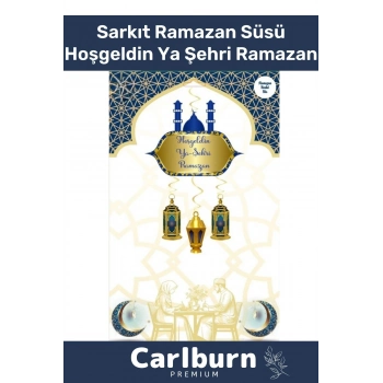 Osmanlı Motifli Manevi 4 Parça Motifli Sarkıt Ramazan Süsü Lacivert Hoşgeldin Ya Şehri Ramazan