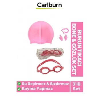 Su Geçirmez Silikon Havuz Deniz Bone Şapkası Yüzücü Gözlüğü Elastik Burun Tıkacı 3’lü Yetişkin Seti