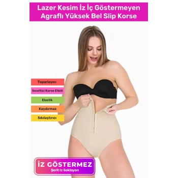 Premium Kaymaz Vücut Şekillendiren Toparlayıcı Sıkılaştırıcı Çıtçıtlı Agraflı Yüksek Bel Slip Korse