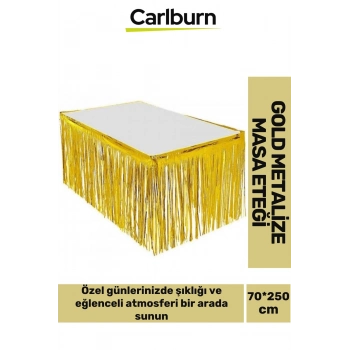 Özel Üretim Püsküllü Işıltılı Doğum Günü Cinsiyet Parti Eğlence 70*250 cm Metalize Masa Eteği - Gold