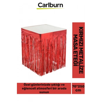 Özel Üretim Püsküllü Işıltılı Doğum Günü Cinsiyet Parti Eğlence 70*250cm Metalize Masa Eteği Kırmızı