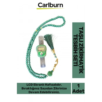 Özel Üretim Hac Umre Dua Kandil 5 Haneli Lcd Ekranlı Hafızalı Taşlı Zikirmatik 99lu İnci Tesbih Set