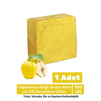 %100 Doğal Güzel Kokulu El Yüz Saç Vücut Cilt Orijinal Bitkisel Ayva Çekirdeği Sabunu 100G - 1 Adet