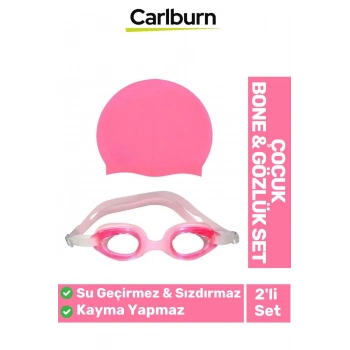 Kaymaz Su Geçirmez Silikon Yüzücü Elastik Yüzme Şapkası Havuz Deniz Bone Gözlük 2’li Çocuk Seti