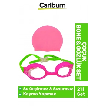 Kaymaz Su Geçirmez Silikon Yüzücü Elastik Yüzme Şapkası Havuz Deniz Bone Gözlük 2’li Çocuk Seti