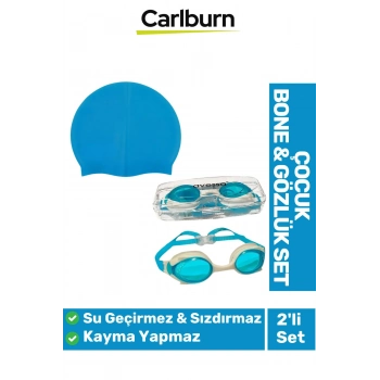 Kaymaz Su Geçirmez Silikon Yüzücü Elastik Yüzme Şapkası Havuz Deniz Bone Gözlük 2’li Çocuk Seti