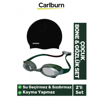 Kaymaz Su Geçirmez Silikon Yüzücü Elastik Yüzme Şapkası Havuz Deniz Bone Gözlük 2’li Çocuk Seti