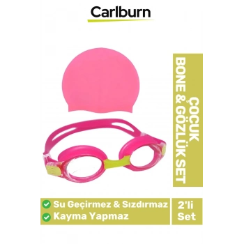 Kaymaz Su Geçirmez Silikon Yüzücü Elastik Yüzme Şapkası Havuz Deniz Bone Gözlük 2’li Çocuk Seti