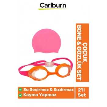 Kaymaz Su Geçirmez Silikon Yüzücü Elastik Yüzme Şapkası Havuz Deniz Bone Gözlük 2’li Çocuk Seti