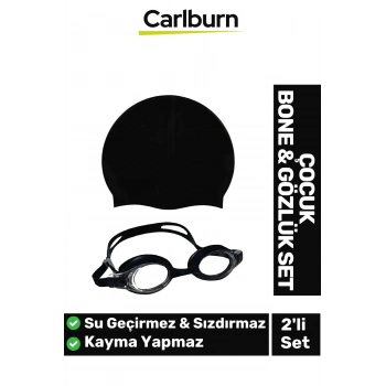 Kaymaz Su Geçirmez Silikon Yüzücü Elastik Yüzme Şapkası Havuz Deniz Bone Gözlük 2’li Çocuk Seti