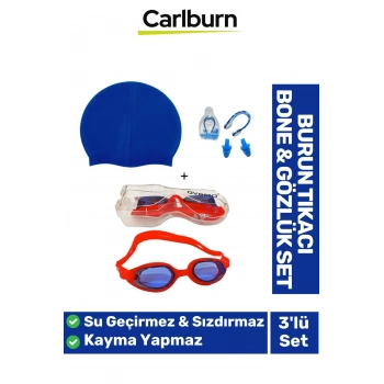 Su Geçirmez Silikon Havuz Deniz Bone Şapkası Yüzücü Gözlüğü Elastik Burun Tıkacı 3’lü Yetişkin Seti