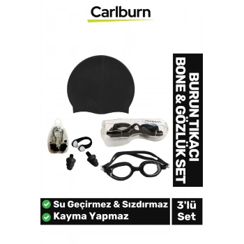 Su Geçirmez Silikon Havuz Deniz Bone Şapkası Yüzücü Gözlüğü Elastik Burun Tıkacı 3’lü Yetişkin Seti