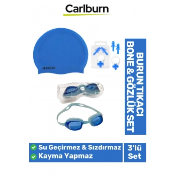Su Geçirmez Silikon Havuz Deniz Bone Şapkası Yüzücü Gözlüğü Elastik Burun Tıkacı 3’lü Yetişkin Seti