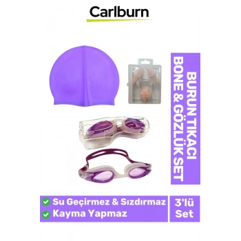 Su Geçirmez Silikon Havuz Deniz Bone Şapkası Yüzücü Gözlüğü Elastik Burun Tıkacı 3’lü Yetişkin Seti
