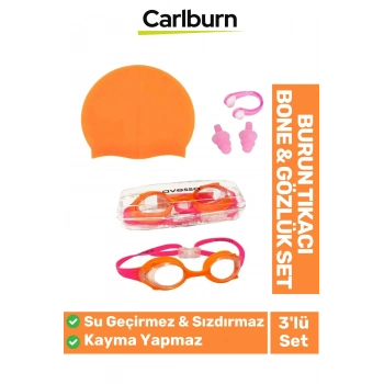 Su Geçirmez Silikon Havuz Deniz Bone Şapkası Yüzücü Gözlüğü Elastik Burun Tıkacı 3’lü Çocuk Seti