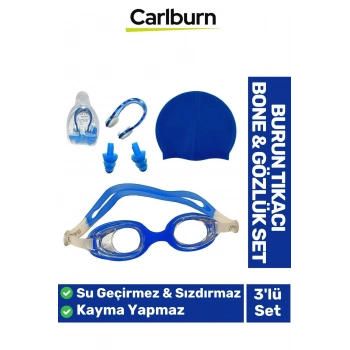 Su Geçirmez Silikon Havuz Deniz Bone Şapkası Yüzücü Gözlüğü Elastik Burun Tıkacı 3’lü Çocuk Seti
