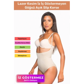 Özel Üretim Lazer Kesim İz Göstermeyen Kaymaz Toparlayıcı Vücut Şekillendirici Göğsü Açık Slip Korse