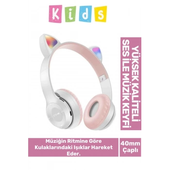 Gürültü Engelleyen Kız Erkek Çocuk Kedi Kulaklı Işıklı Mikrofonlu Kablosuz Bluetooth Kedili Kulaklık