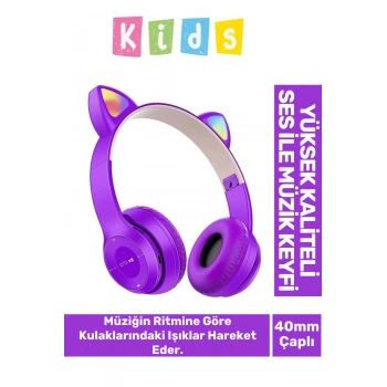 Gürültü Engelleyen Kız Erkek Çocuk Kedi Kulaklı Işıklı Mikrofonlu Kablosuz Bluetooth Kedili Kulaklık