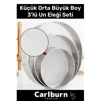 Premium Paslanmaz Çelik İnce Tel Örgülü Sağlam Küçük Orta Büyük Boy 3lü Un Şeker Pirinç Eleği Seti