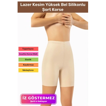 Kaymaz İz Göstermeyen Vücut Şekillendirici Toparlayıcı Lazer Kesim Yüksek Bel Silikonlu Şort Korse