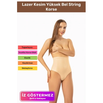 İz Göstermeyen Dikişsiz Kaymaz Vücut Şekillendirici Toparlayıcı Lazer Kesim Yüksek Bel String Korse